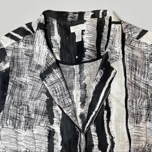 CHICO'S LINEN ABSTRACT PRINT BLAZER JACKET BLACK WHITE MEDIUM 1
